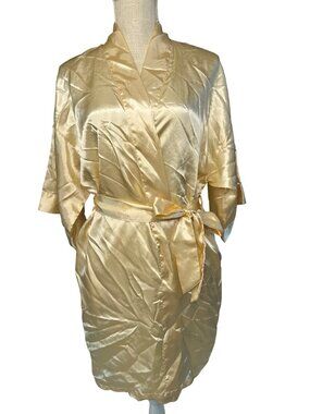 Gold Bridesmaid Satin Robe Kimono Style With Tie Belt S